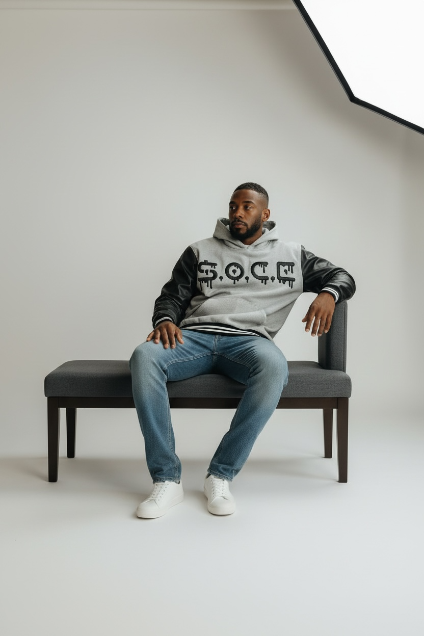 Leather Sleeve Sport Hoodie