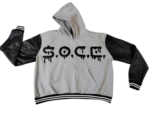 Leather Sleeve Sport Hoodie