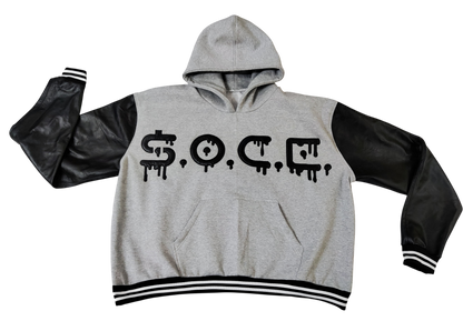 Leather Sleeve Sport Hoodie