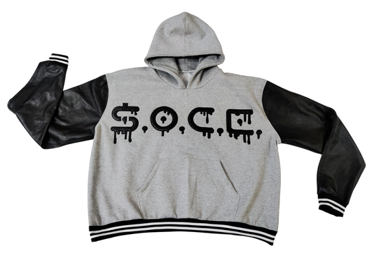 Leather Sleeve Sport Hoodie